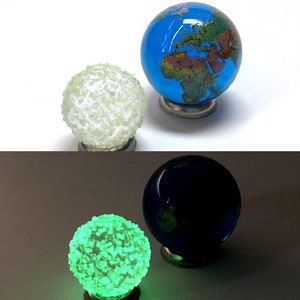 Earth and Glow in the Dark Moon Glass Marbles (0.9" and 0.5") - Orrery Planet Globe World Solar System Marbles