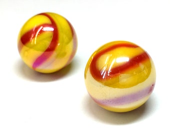 10 x Glass Marbles - Stunning Opaque Flare Red & Yellow Small 16mm - Earring Jewellery Necklace Pendant Craft Stones