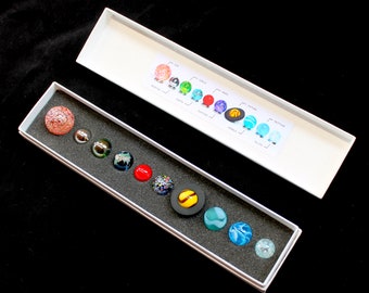 Collectors Mini Solar System Orrery Globe Marble Collection in Presentation Box - 10 Planets Set 14-22mm - Space Astronomy Earth World