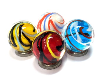 4 x 16mm (0.5") Handmade Multi Colour Swirl Marbles - Art Glass Marble Collectors Set Jewellery Pendant Stone