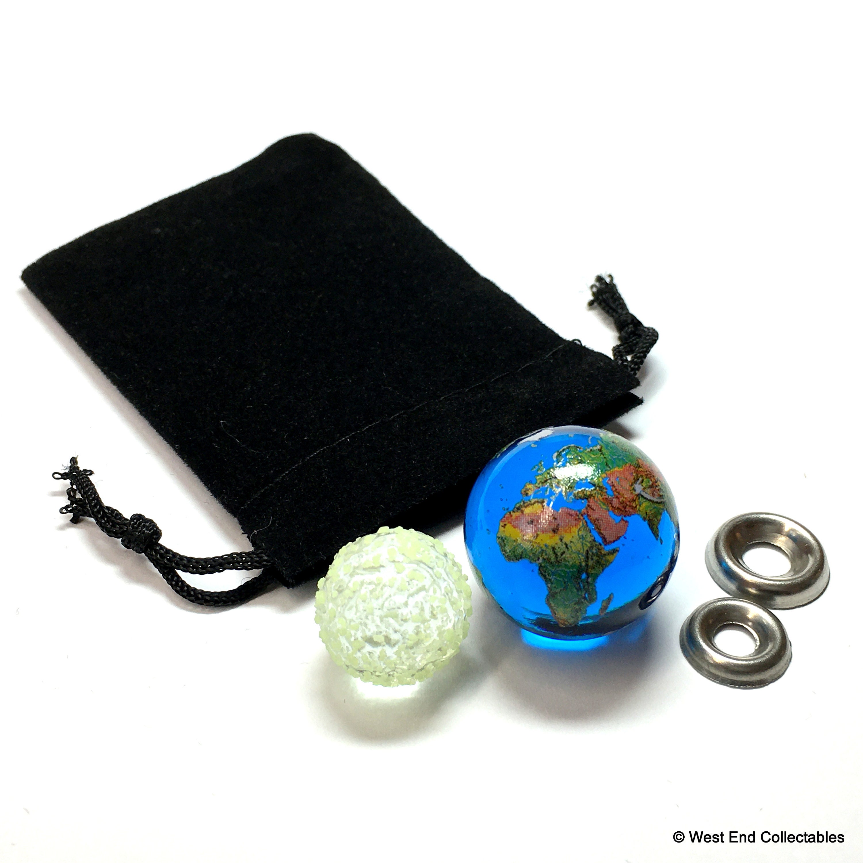 地球と暗闇で光る月のガラスビー玉（0.9インチと0.5インチ