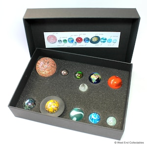 Solar System Model Orrery Glass Display Marbles - Space Planets Collection in Presentation Box