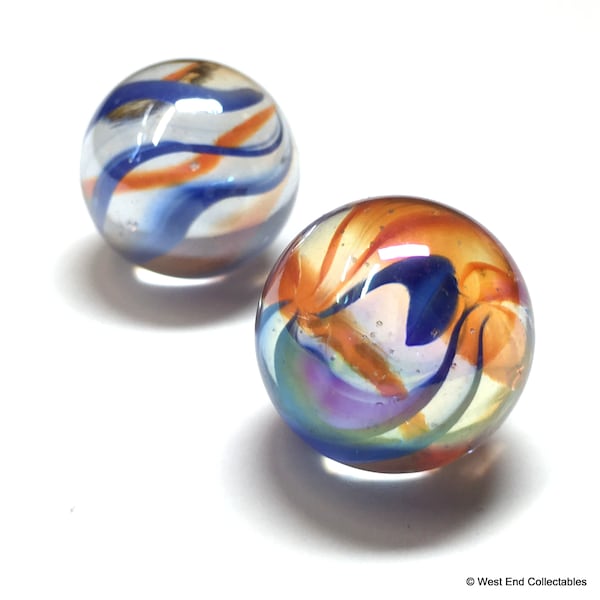 10 x Glass Marbles - Stunning Lustered Red & Blue Filament Small 16mm - Earring Jewellery Necklace Pendant Craft Stones