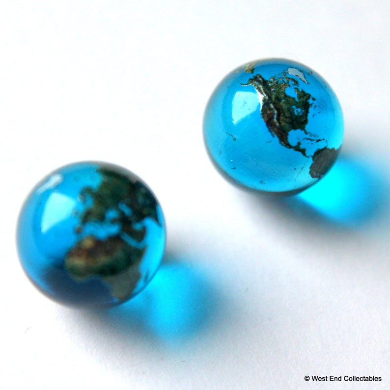 Pair Of 15mm 0 5 Blue Glass Earth Globe Marbles For Etsy