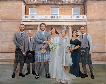 Beställningsolja, porträtt från foto på duk. Personlig bröllopsgåva. Familjemålning