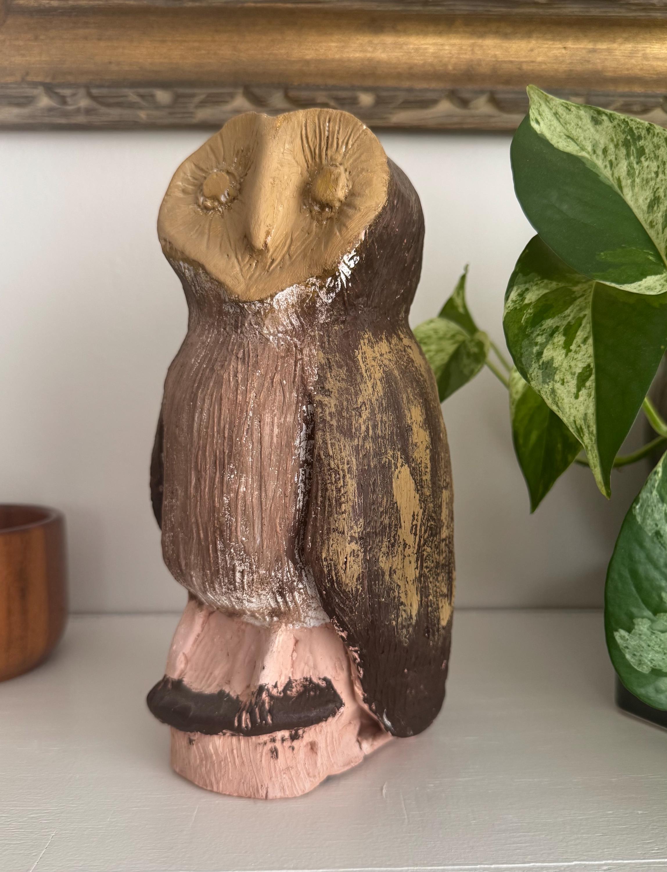 vintage primitive folk art ceramic owl