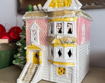 vintage ceramic Christmas village Victorian house and tree