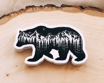 Mountain Bear Vinyl Sticker - Mountain Sticker, Bear Decal, Bear Laptop Sticker, Bear Sticker, Explore Sticker, Bear Vinyl Sticker