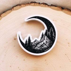 Mountain Moon Vinyl Sticker  - Wanderlust Sticker, Mountain Sticker, Nature Sticker, Waterproof Explore Sticker, Adventure Laptop Sticker