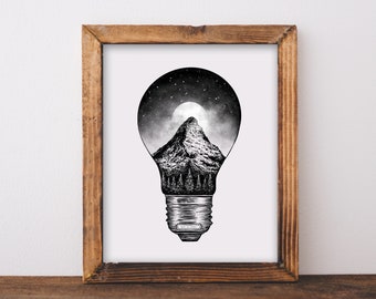 Mountain Lightbulb Art Print