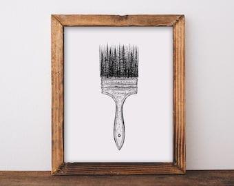 Forested Paintbrush Art Print, Camping, Adventure, Nature-Inspired Decor for Rustic Cabin, Lake House, Dorm or Bedroom Decor