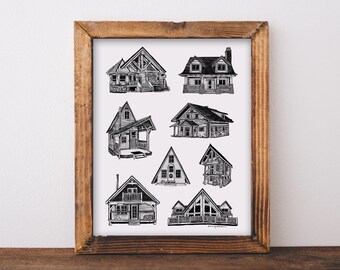 Gemütliche Häuser & Kabinen Kunstdruck