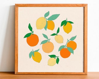 Citrus Circle Art Print: Vintage Kitchen Foodie Illustration