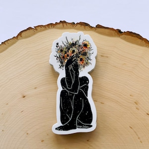 Floral Woman Vinyl Sticker: Feminist Art Decal