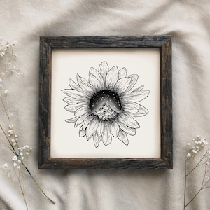 Mountain Sunflower Art Print Sunflower Wall Art Sunflower Lover Mountain Decor Wanderlust Art Print Ink Sunflower Drawing Nature Girl Decor