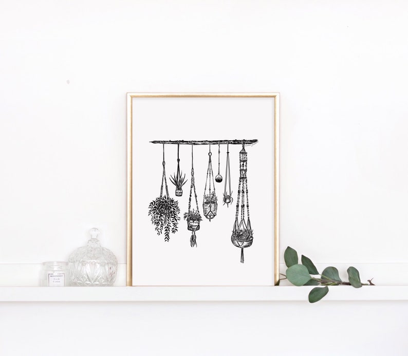 Hanging Plants Art Print Botanical Wall Art Drawing Plant Lady - Etsy