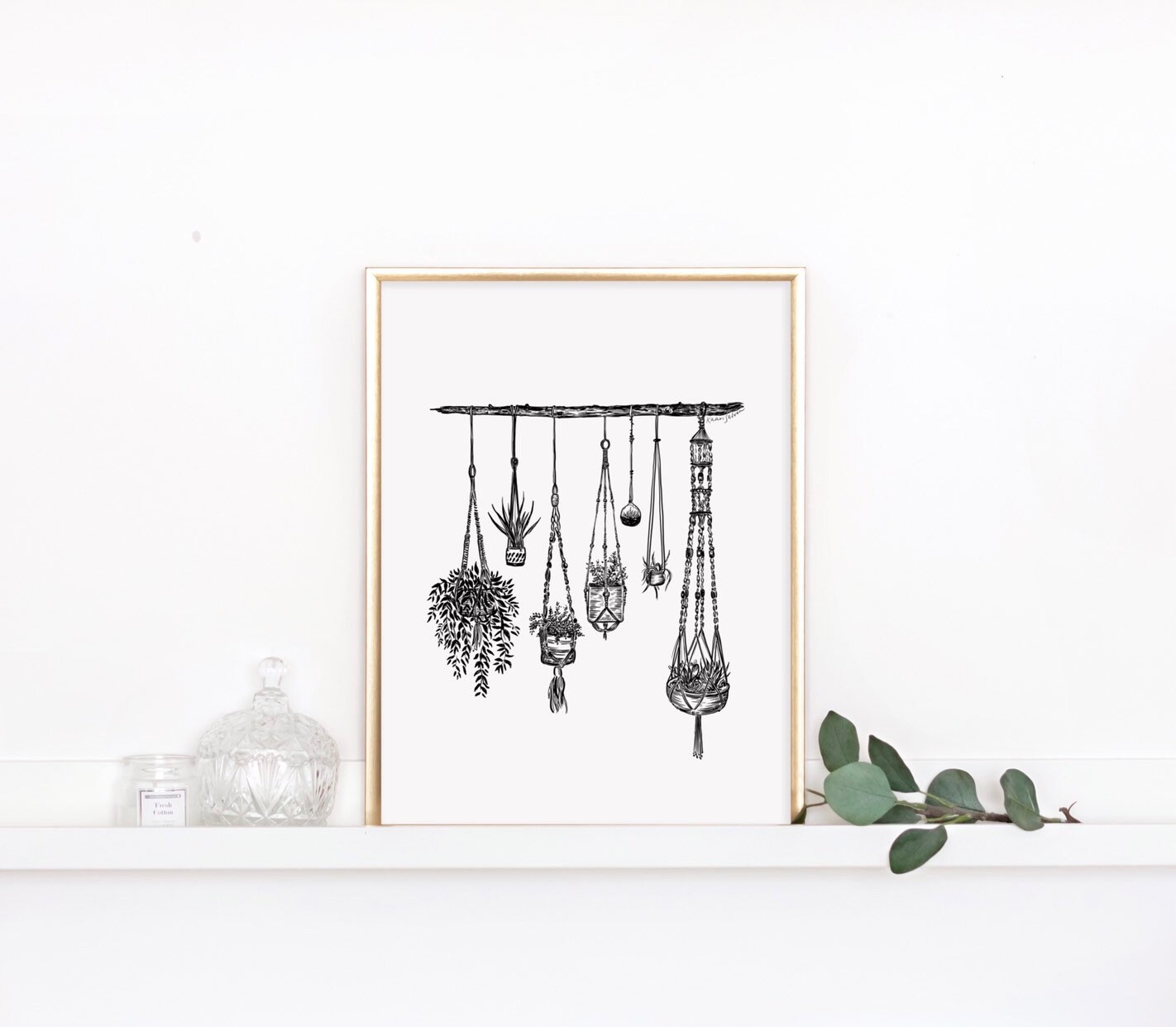 Hanging Plants Art Print Botanical Wall Art Drawing Plant Lady - Etsy