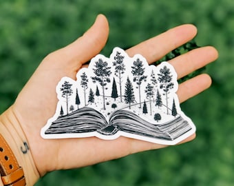 Forested Book Vinyl Sticker book stickers, tree book sticker, hydroflask stickers, forest book sticker, laptop stickers, computer, decal