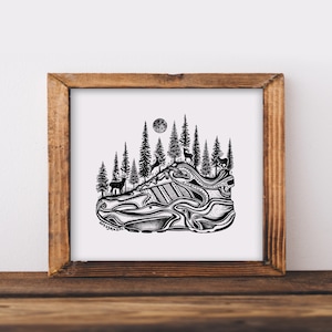 Forested Running Shoe Art Print: Nature-Inspired Cabin Decor