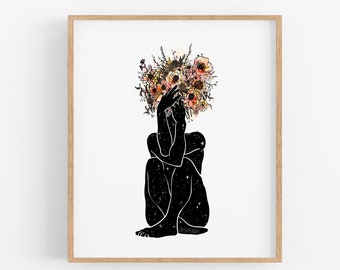Wildflower Woman Art Print: Floral Feminist Plant Lover Gift