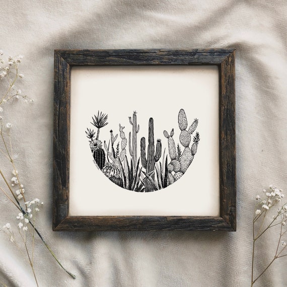 Buy Cactus Circle Art Print Succulent Wall Art, Cactus Landscape