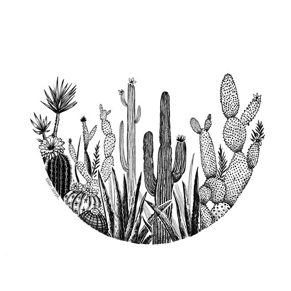 Buy Cactus Circle Art Print Succulent Wall Art, Cactus Landscape