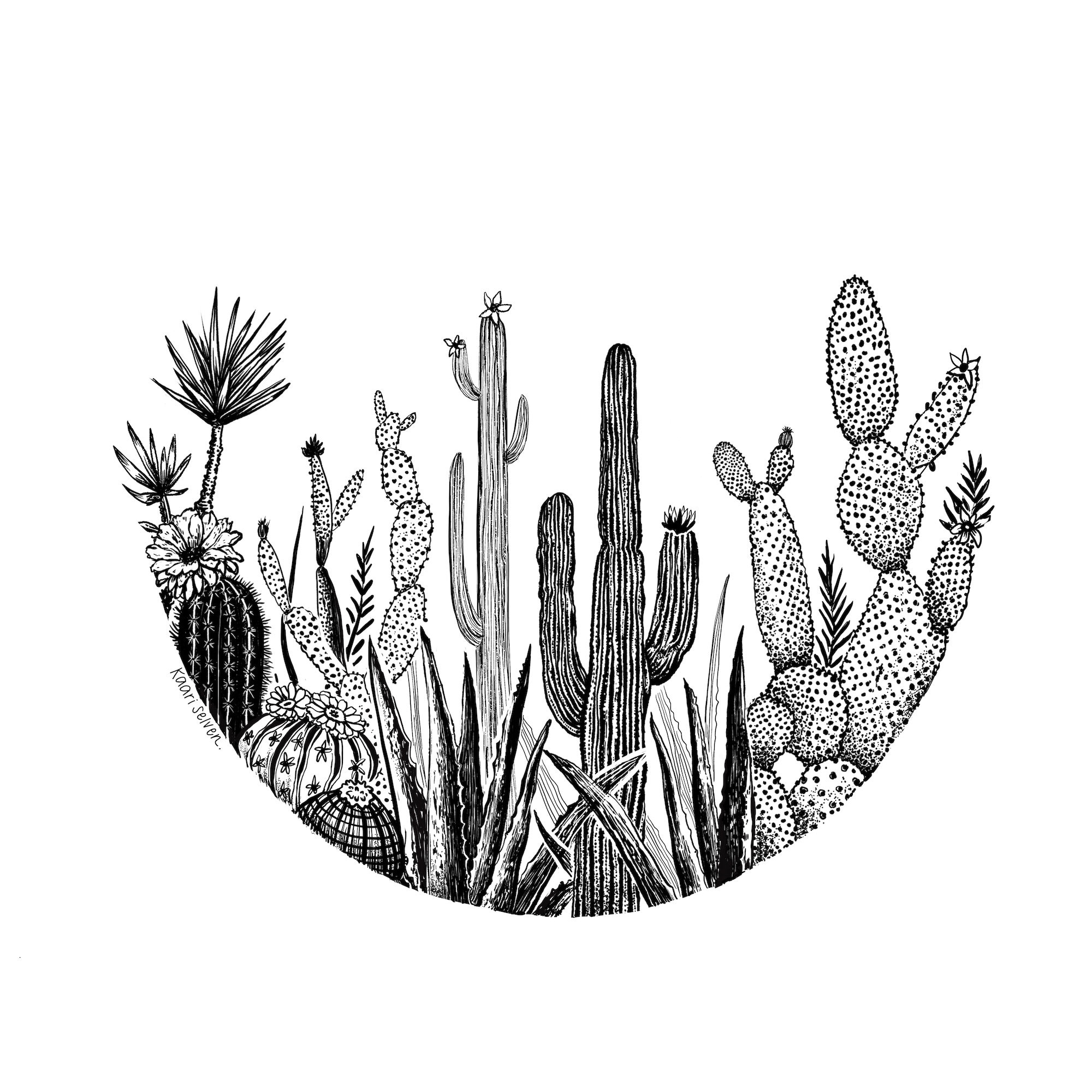 Cactus Circle Art Print Succulent Wall Art Cactus Landscape Etsy