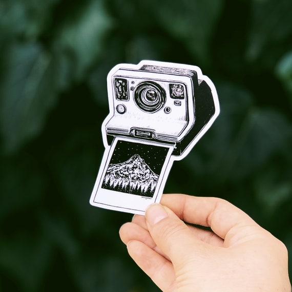 Polaroid Film Camera II Vinyl Sticker, Cute Camera Forest Sticker,  Photographer Sticker, Wander Sticker, Adventure Water Bottle Decal