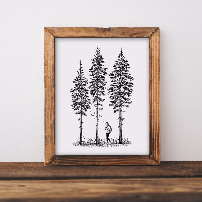 Her Forest Nature Art Print Decor for Rustic Cabin Wall Art, Lake House, Bedroom Decor, Gift for Nature Lovers, Hikers, Campers, Outdoorsy image 1