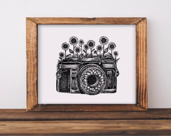 Camera + Sunflowers Art Print