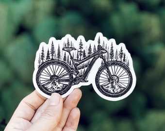 Forested Bicycle Vinyl Sticker  - Adventure Sticker, Bicycle Sticker, Waterproof Water Bottle Sticker, Laptop Sticker
