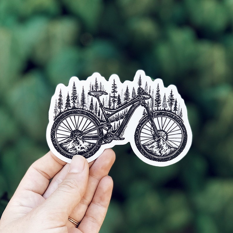 Forested Bicycle Vinyl Sticker Adventure Sticker Bicycle Etsy
