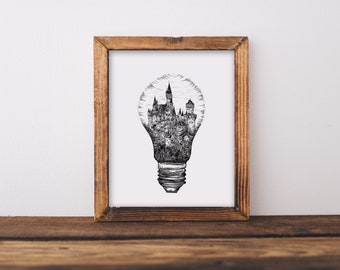 Light Bulb + Castle Art Print