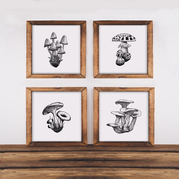Set of 4 Mushroom Art Prints