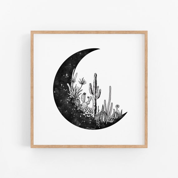 絵画(moonlight ) Moonlight Swing. Art Print. Skeleton, Crescent Moon, Swing
