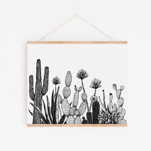 Growing Cactus Art Print Succulent Wall Art, Cactus Landscape Illustration, Plant Lover Art Print Ink Cactus Southwest Wall Art, Ink Plant image 3