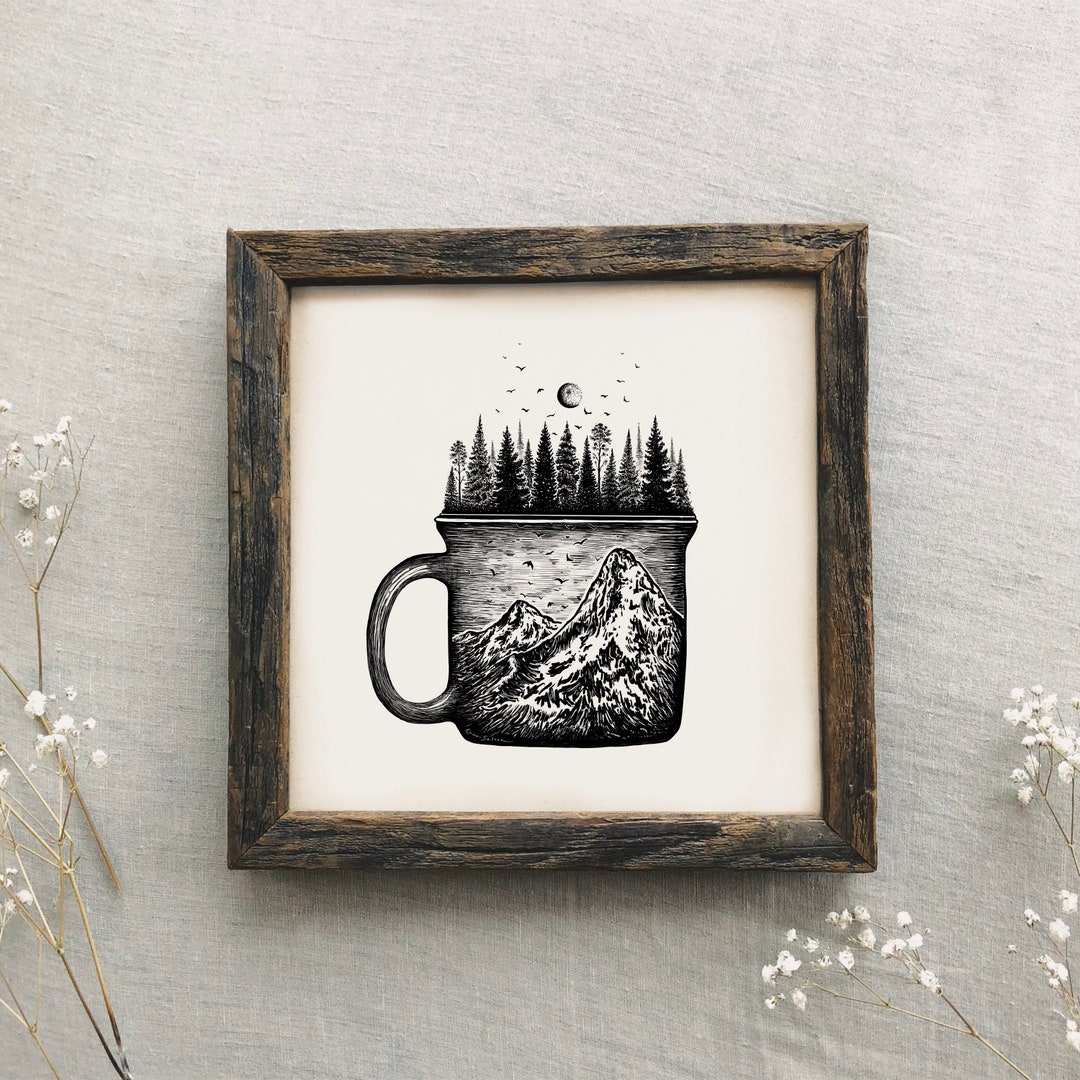 Forested Coffee Mug Art Print: Cozy Cabin Decor - Etsy