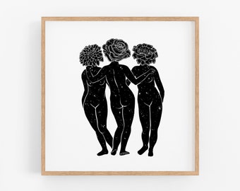 Blooming Graces Art Print -  flower art feminist women empowerment plant lady print floral wall art witchy wall art