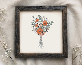 Poppy Bouquet Art Print Botanical Art, Wildflowers Print, Retro Artwork, Inspirational Wall Art, Vintage Inspired Art, Boho Art Print