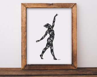 Butterfly Dancer Art Print - Woman Drawing Figure Art Print Butterfly Art Dancing Woman Art Feminist Print Pen and Ink Print