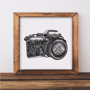 Camera + Mountain Lens Art Print