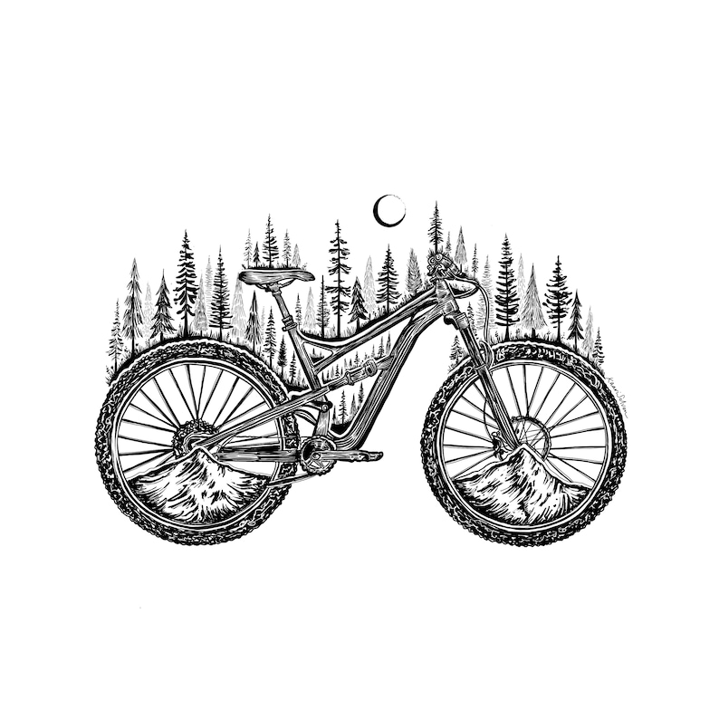 Forested Bicycle Art Print Wanderlust Wall Art Bicycle Lover Bicycle Wall Art Bicycle Gift Art Mountain Decor Biking Print Cyclist Print image 5