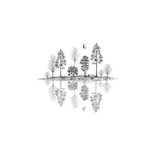 Tree Reflections Art Print Black and White, Pine Tree Print, Tree Drawing, Black and White Ar Cabin Decor Pen and Ink Drawing, Nature Art image 4