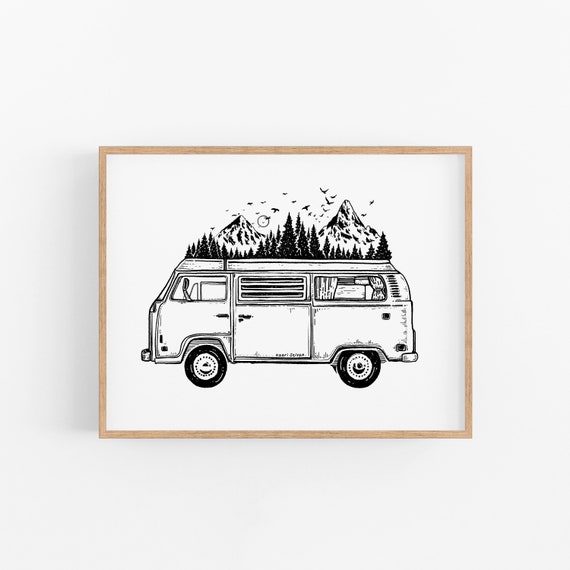 Buy Mountain Van Art Print Adventure Art Travel Print Van