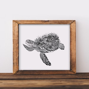 Coral Turtle Art Print Turtle Drawing Turtle Art Beach Print Ocean Art Under the Sea Art Coast House Wall Art Print image 1