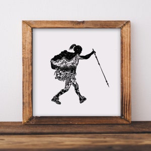 Floral Hiker Art Print: Mountain Wanderlust Illustration, Backpacking Art