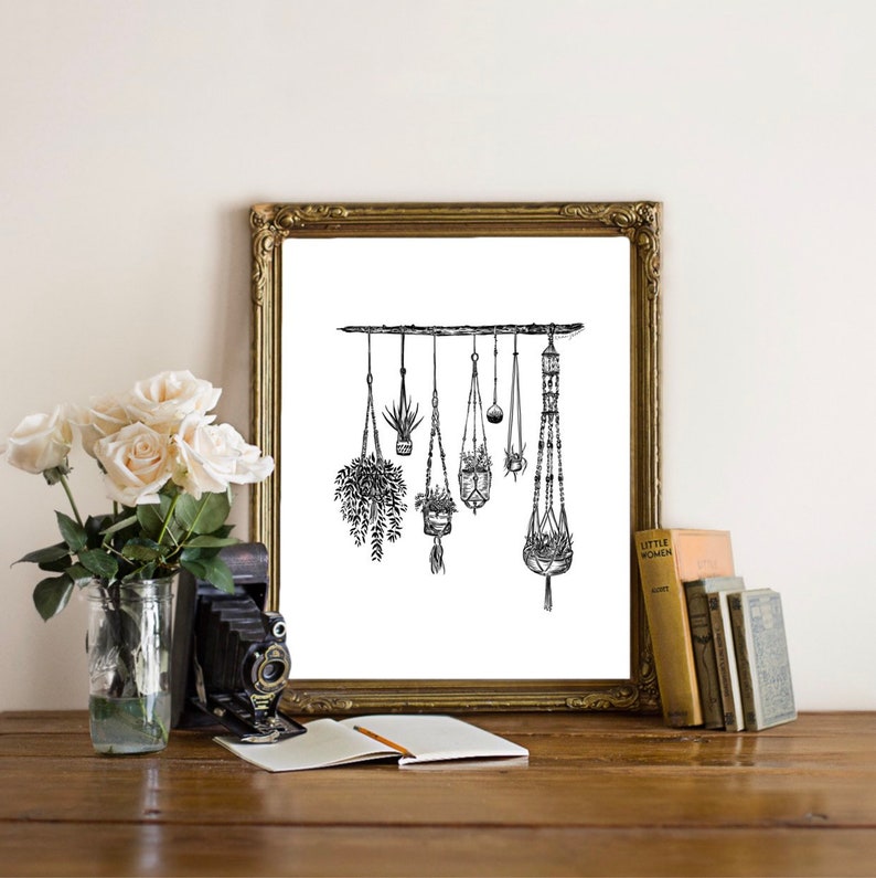 Hanging Plants Art Print Botanical Wall Art Drawing Plant Lady - Etsy