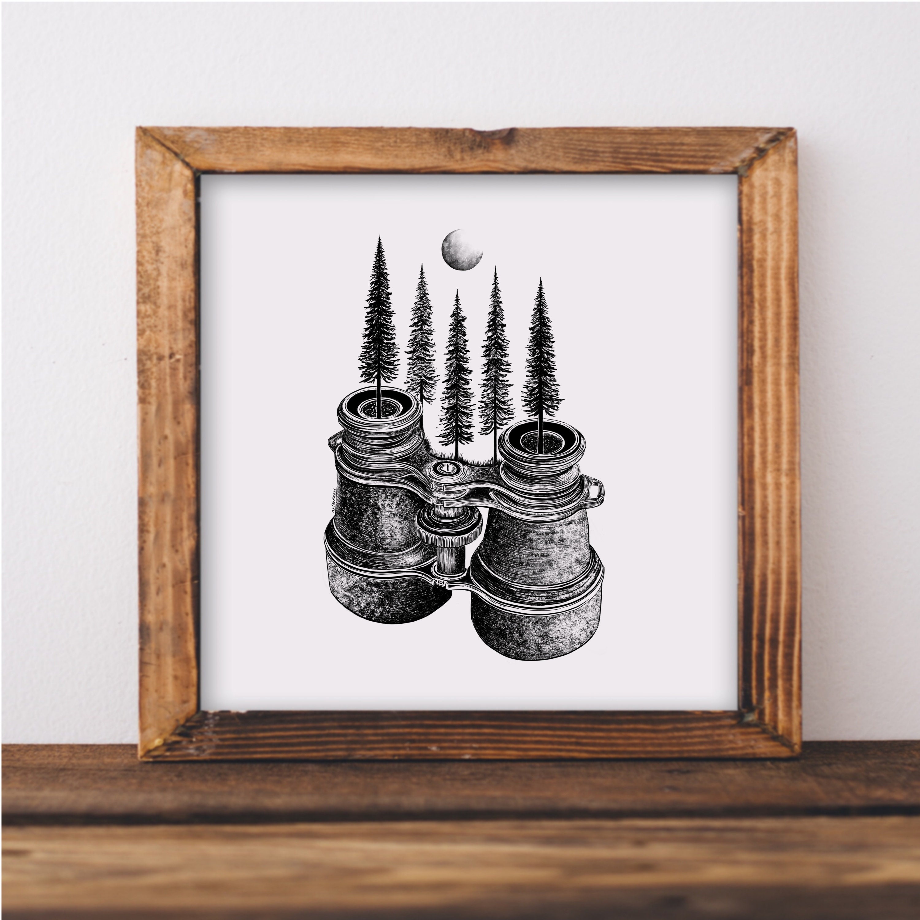 Forested Binoculars Art Print