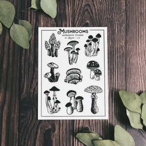 Mushrooms Sticker Sheet - set of 9 die-cut waterproof stickers