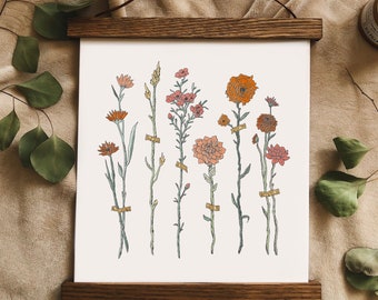 Flower Cuttings Art Print Wildflowers Artwork, Retro Artwork, Botanical Wall Art, Vintage Inspired Art, Inspirational Art, Boho Art Print